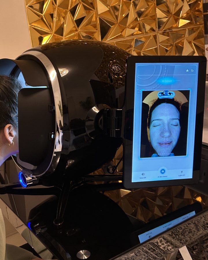 Client having a skin scan during an in-depth skin consultation at Neo Elegance Skin Clinic, Derby